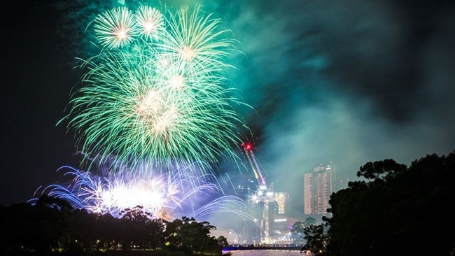 The midnight fireworks display at Adelaide’s Elder Park. Picture: David Brand