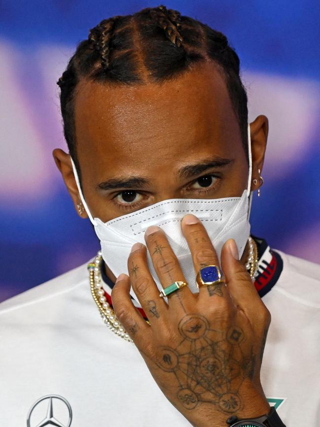 Mercedes' British driver Lewis Hamilton has dismissed the debate about drivers wearing jewellery. Picture: Justin Tallis/AFP