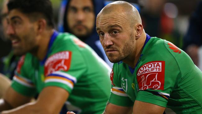 CANBERRA, AUSTRALIA - APRIL 17:  Josh Hodgson of the Raiders looks on during the round six NRL match between the Canberra Raiders and the Parramatta Eels at GIO Stadium on April 17, 2021, in Canberra, Australia. (Photo by Matt Blyth/Getty Images)