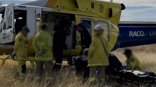 A man has been airlifted to a Brisbane Hospital after he was involved in a crash west of Gympie earlier today. Photos: RACQ Lifeflight Media