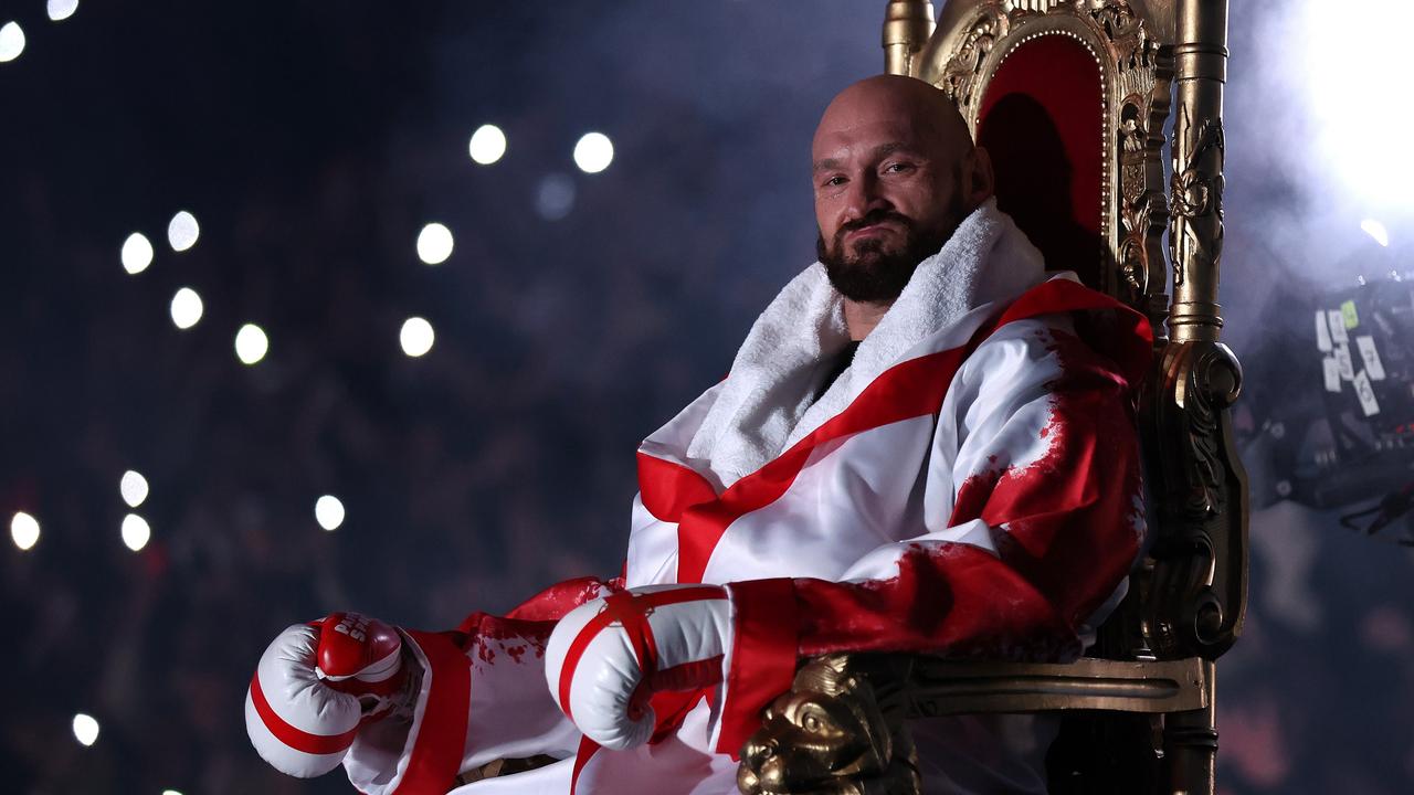 LONDON, ENGLAND – APRIL 23: Tyson Fury sits on his throne before entering the ring prior to the WBC World Heavyweight Title Fight between Tyson Fury and Dillian Whyte at Wembley Stadium on April 23, 2022 in London, England. (Photo by Julian Finney/Getty Images)