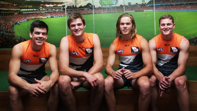 Giants draftees and Academy graduates (from left) Matt Kennedy, Matt Flynn, Harrison Himmelberg and Jacob Hopper. Picture: Phil Hillyard