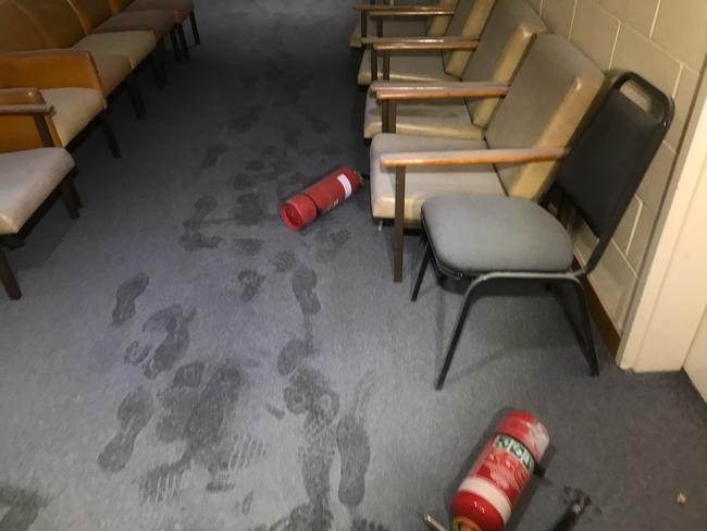 Vandals let off fire extinguishers inside the Gracemere Hall.