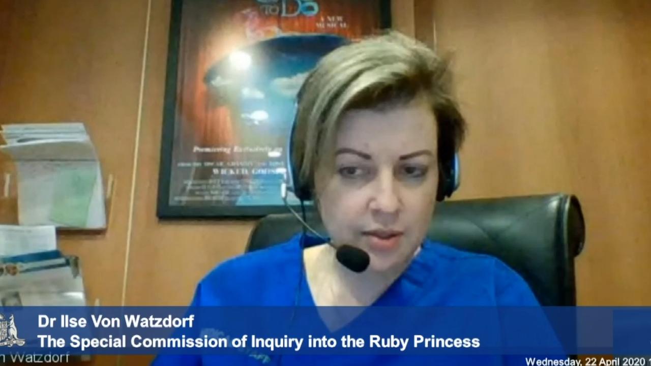 Doctor Ilse Von Watzdorf gives evidence via video call from the docked ship in April.