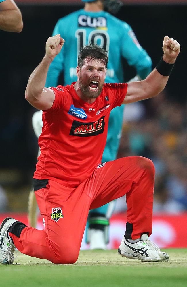 Daniel Christian savours the wicket of Ben Cutting. Picture: Getty Images