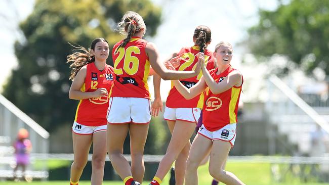 Suns players from the AFL U16 Girls match this week on the Sunshine Coast. (Photo by Albert Perez/AFL Photos via Getty Images)