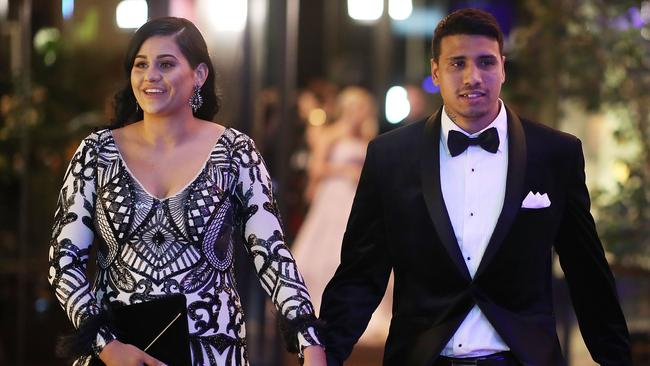 Tim Kelly of the Cats with partner Caitlin Miller at the 2018 Brownlow Medal. Picture:Scott Barbour/Getty Images