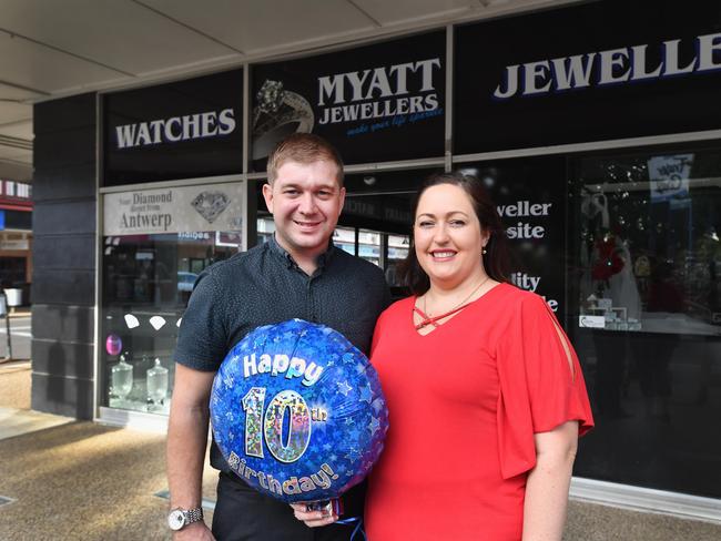 Geoff and Rebecca Myatt from Myatt Jewellers in Maryborough celebrating the 10th anniversary of their business.Photo: Alistair Brightman