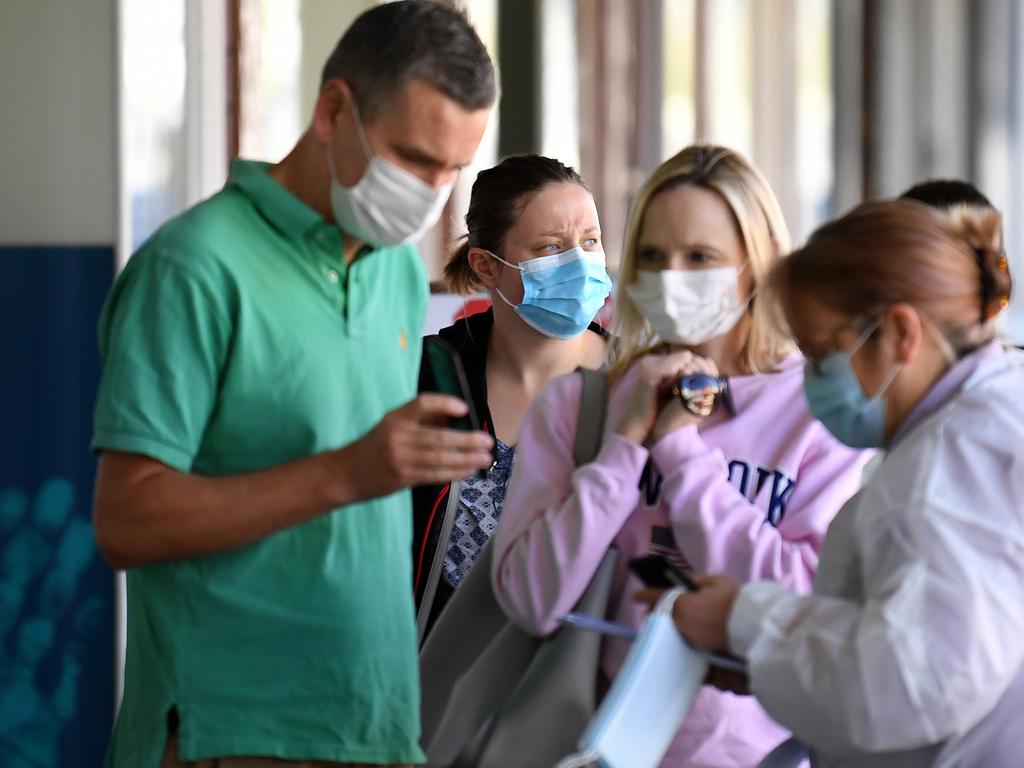 People queue outside a COVID-19 testing clinic near the Mater Hospital in Brisbane. Picture: NCA NewWire / Dan Peled