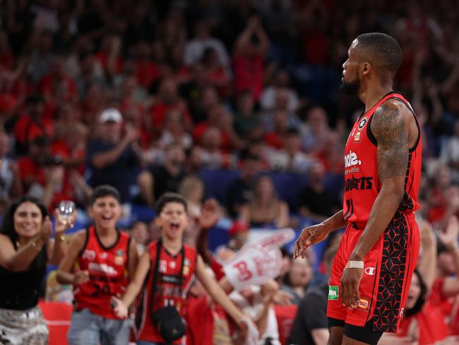 Bryce Cotton of the Wildcats looks to the spectators during the round 20 NBL match between Perth Wildcats and Adelaide 36ers at RAC Arena. Photo: Paul Kane/Getty Images.