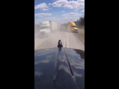 Dashcam captures shocking moment trucker narrowly avoids disaster crash