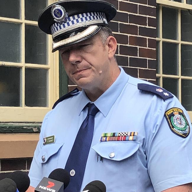 Superintendent Pat Sharkey, commander of Northern Beaches Police, brief the media about the search for the missing Swedish tourist. File picture: Jim O'Rourke