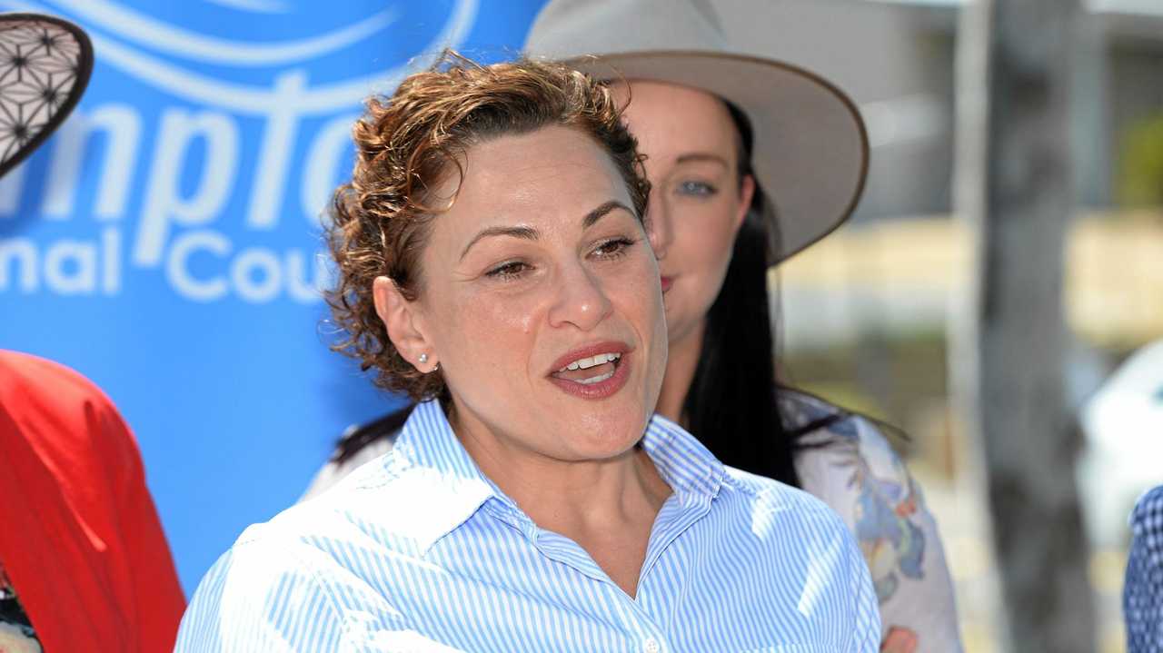 Deputy Premier Jackie Trad discusses the Works for Queensland program outside Taranganba State School where some of the funds will be spent to improve traffic safety. Picture: Chris Ison ROK190917cfunding2