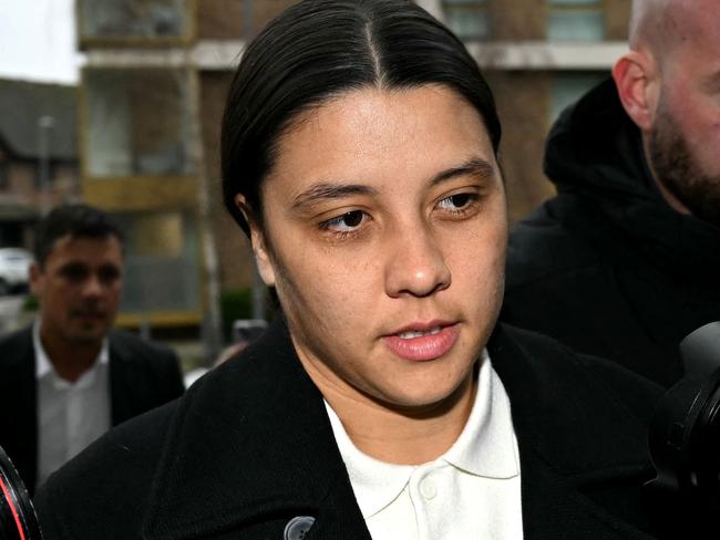 TOPSHOT - Chelsea's Australian striker Sam Kerr arrives at Kingston Crown Court in south London on February 11, 2025. Prosecutors in the trial of Kerr, who called a police officer "stupid and white", have asked the jury if perceptions would be different had she said "stupid and black". The Australia captain is on trial charged with causing racially aggravated harassment, which she denies, to police constable Stephen Lovell during an incident in southwest London in the early hours of January 30, 2023. (Photo by JUSTIN TALLIS / AFP)