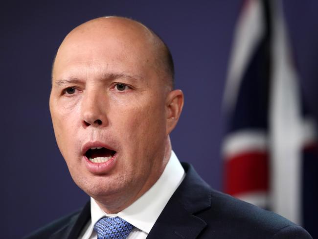 SYDNEY, AUSTRALIA - NOVEMBER 22: Home Affairs Peter Dutton speaks during a press conference on November 22, 2018 in Sydney, Australia. The Federal Government is considering changes to allow Australian-born extremists to be stripped of their citizenship if they are entitled to citizenship in another country. (Photo by Cameron Spencer/Getty Images)