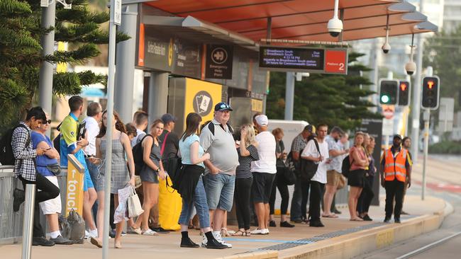 Light Rail Delays, crowds at Surfers Paradise platforms. Picture: Mike Batterham