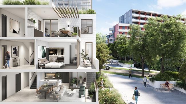 An artist’s impression of Zetland townhouses.