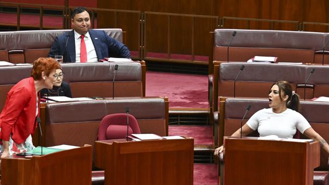 Pauline Hanson and Senator Lidia Thorpe in the Senate. Picture: NewsWire / Martin Ollman