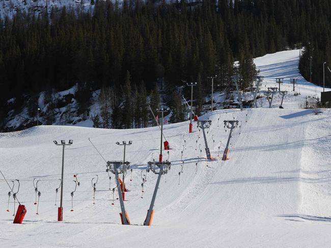 A slope and ski lift unusually empty in Hemsedal, Norway. Picture: NTB Scanpix/AFP