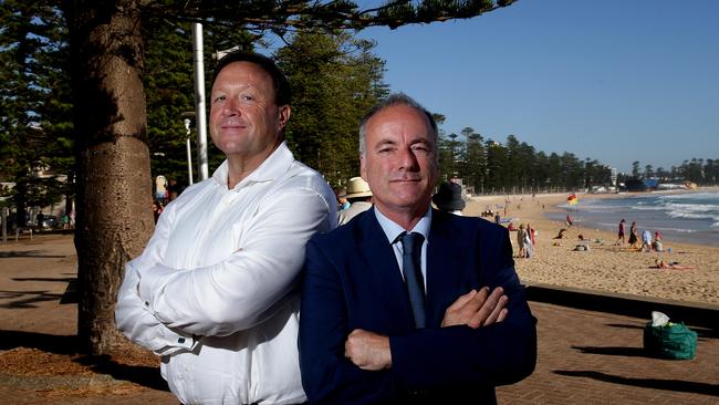 Warringah Rats president Phil Parsons and Manly Marlins president David Begg. Both are upset at lack of funding from the ARU ahead of the Shute Shield season. Pictured in Manly.