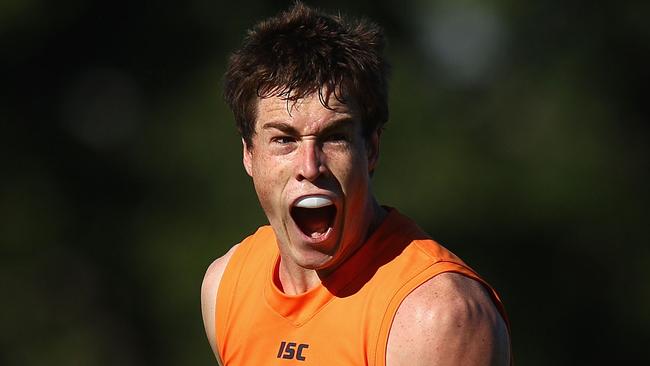 A teenage Jeremy Cameron celebrates a goal during his debut AFL campaign. Picture: Ryan Pierse/Getty Images.