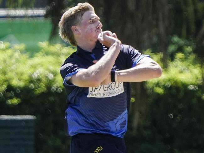 Premier Cricket: Melbourne v Prahran. William Sutherland bowling for Prahran. Picture: Valeriu Campan