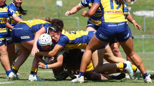 Action from the Premier Women Rugby Grand Final between Bond University and Easts at Ballymore on Sunday. Picture Lachie Millard