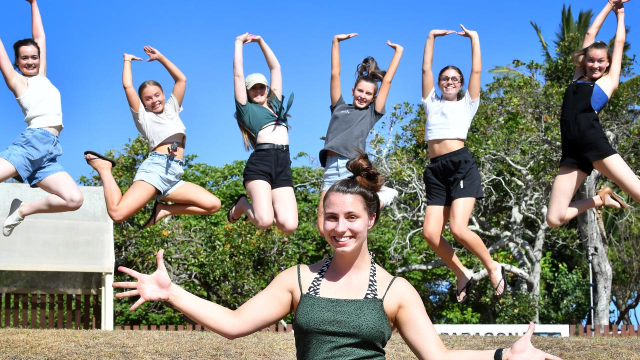 Dance teacher Taylor Hey with some of her senior students, Caitlyn Whitfield, Rhiannon Rasmussen, Katie Egerton, Ally Luhrman, Ella Jackson and Molly Kirkwood.