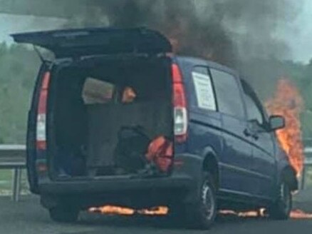 A van is reported to have caught on fire on the Bruce Hwy southbound near Aussie World on Tuesday afternoon. Picture: Amy Jayde