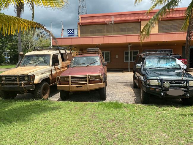 Two men have been charged and three vehicles seized after videos surfaced on social media of cars allegedly hooning on Groote Eylandt. Picture: PFES Media