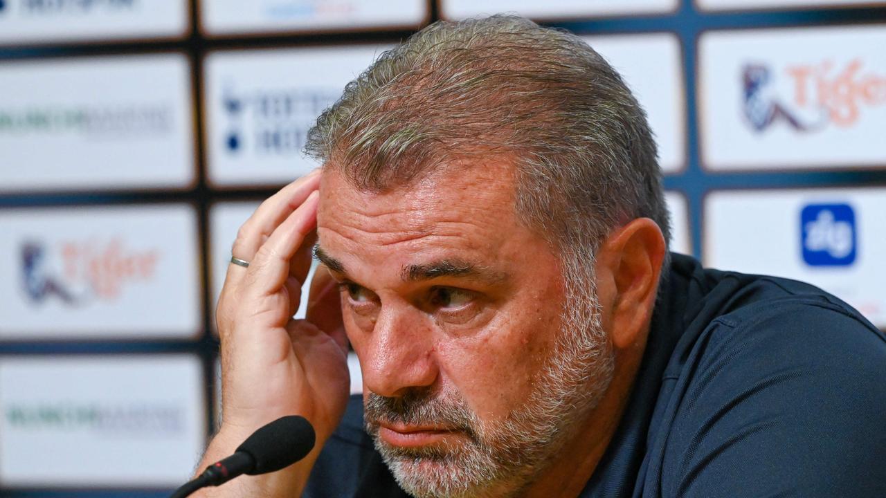 Ange Postecoglou, manager of Tottenham Hotspur team attends a press conference at the Singapore Festival of Football in Singapore on July 25, 2023. (Photo by Roslan RAHMAN / AFP)