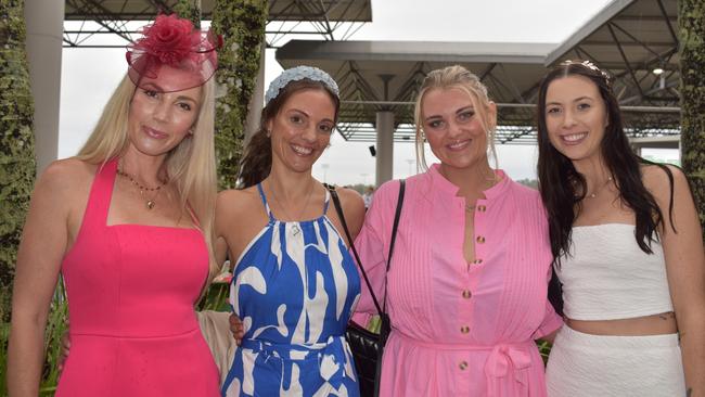 Tina Kalinski, Bridget Beattie, Terri Cann and Taylor Fitzpatrick at the 91.1 Hot FM Ladies Oaks Day 2025.