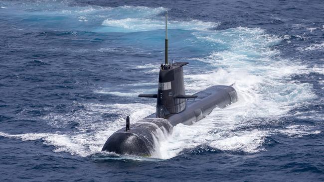 DARWIN, AUSTRALIA - SEPTEMBER 05: In this handout image provided by the Australian Defence Force, Royal Australian Navy submarine HMAS Rankin is seen during AUSINDEX 21, a biennial maritime exercise between the Royal Australian Navy and the Indian Navy on September 5, 2021 in Darwin, Australia. Australia, the United States and the United Kingdom have announced a new strategic defence partnership - known as AUKUS - to build a class of nuclear-propelled submarines and work together in the Indo-Pacific region. The new submarines will replace the Royal Australian Navy's existing Collins submarine fleet. (Photo by POIS Yuri Ramsey/Australian Defence Force via Getty Images)