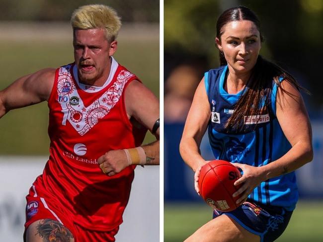 Braydon Weily of Federal and Lara Harding of Rovers in the CAFL. Picture: Charlie Lowson / AFLNT Media