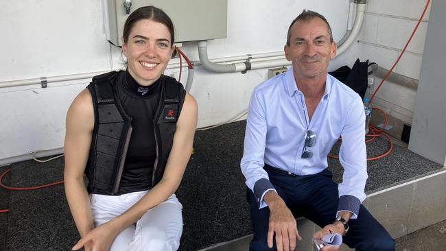 Angela Jones with her mentor Robbie Fradd at Doomben. Picture: News Corp Australia