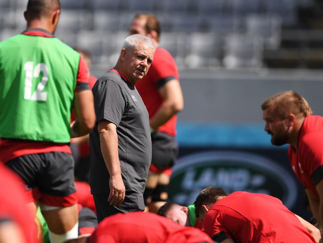 Head coach Warren Gatland attends Wales’ final training session.