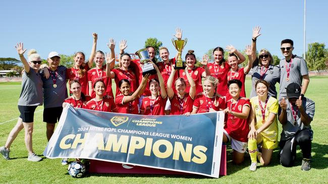 The Gold Coast Knights beat MA Olympic 3-0 in the grand final of the FQPL Women's Champions League played at Olympic Park, Townsville, on Saturday October 5 2024. Picture: Sharon Woodward.