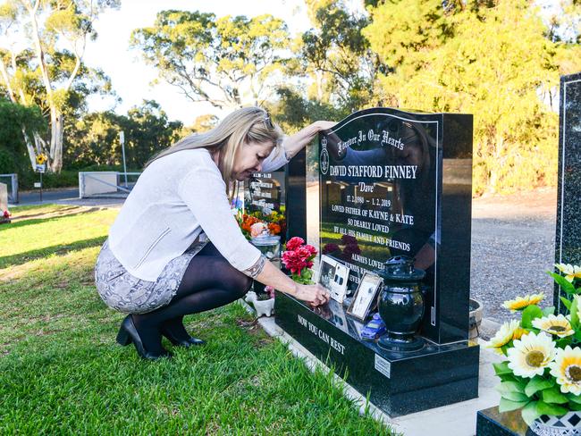 Julie-Ann Finney visits the grave of her son after the Prime Minister announced a royal commission into veteran suicides. Picture: Brenton Edwards/NCA NewsWire