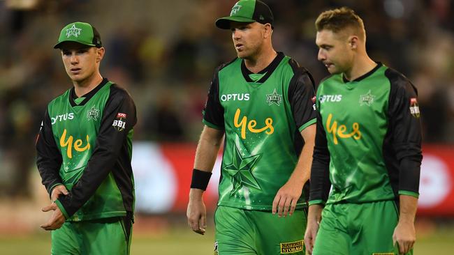 Adam Zampa, Luke Wright and Michael Beer were looking for answers after another Stars stumble. Picture: AAP