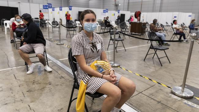 Student Gemma Thomas after her vaccination. Picture: Mark Cranitch