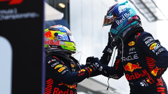 Race winner Max Verstappen of the Netherlands and Oracle Red Bull Racing and Second placed Sergio Perez