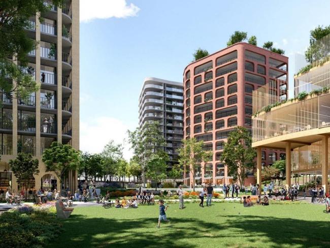 $1.9b plans have been unveiled to construct a âvertical villageâ in Ryde that will see a new school, affordable housing and the creation of 20,000 jobs. Picture: BVN Architecture