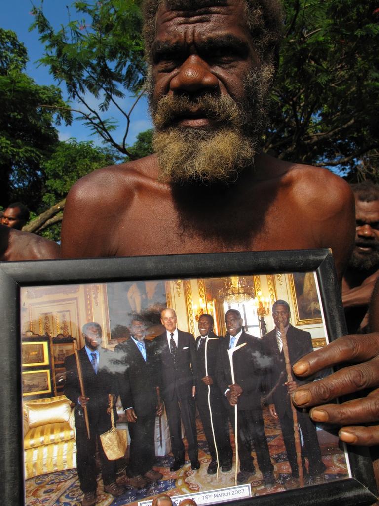 Locals on the island of Tanna, in Vanuatu, have been worshipping Prince Philip since he and Queen visited in 1974. The locals honestly believe that Philip is the island's ancestral spirit, in human form. Picture: Supplied