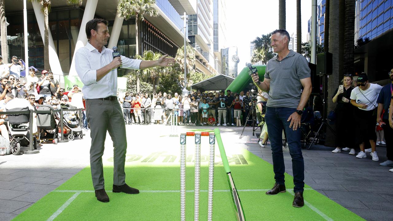 Adam Gilchrist with Mike Hussey at the Kayo summer of cricket launch. Picture: John Appleyard