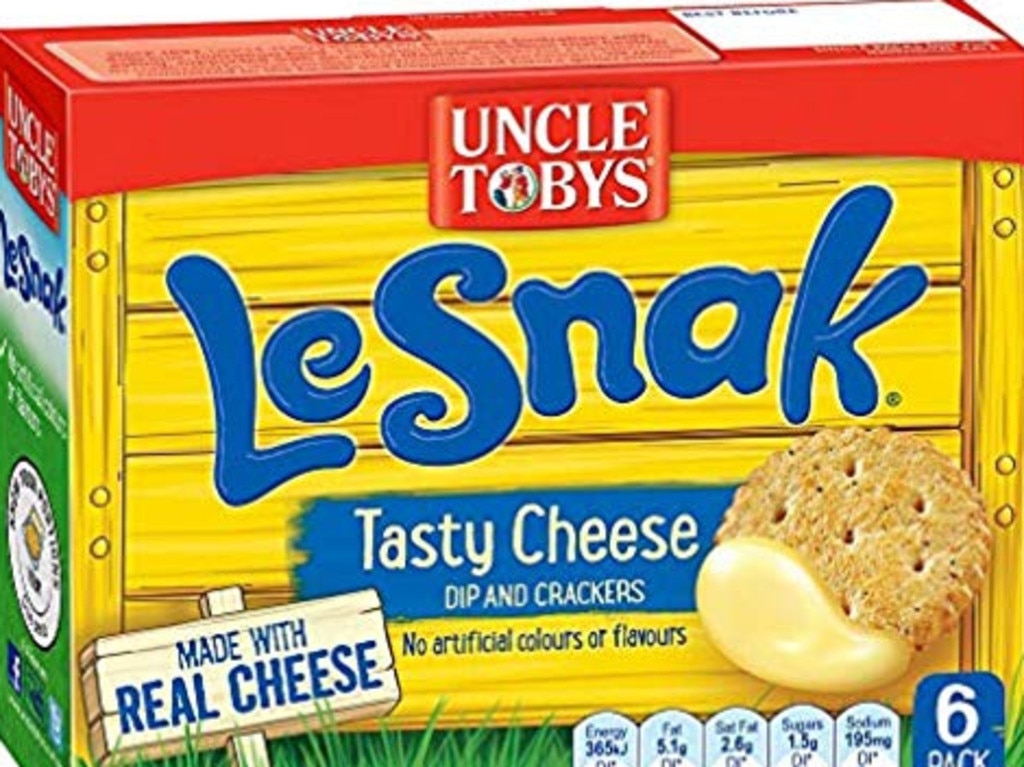 Uncle Tobys LeSnak Tasty Cheese Dip and Crackers.