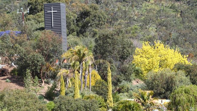 The shipping container erected by businessman Lance Vater could be seen from across the gully at Auldana. Picture: Tait Schmaal.