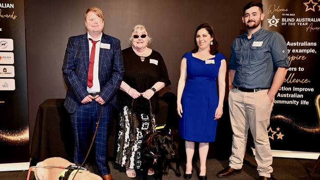 Blind Australian of the Year winner Callum Hooley with fellow winners Craig Shanahan and Geraldine Lane. Picture: Nicola Bloedel Photography