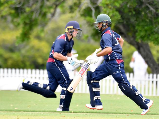 TSS batsman Jaxson Davies and Dushyant ThamanGPS First XI cricket between TSS and ACGS Saturday February 1, 2025. Picture, John Gass