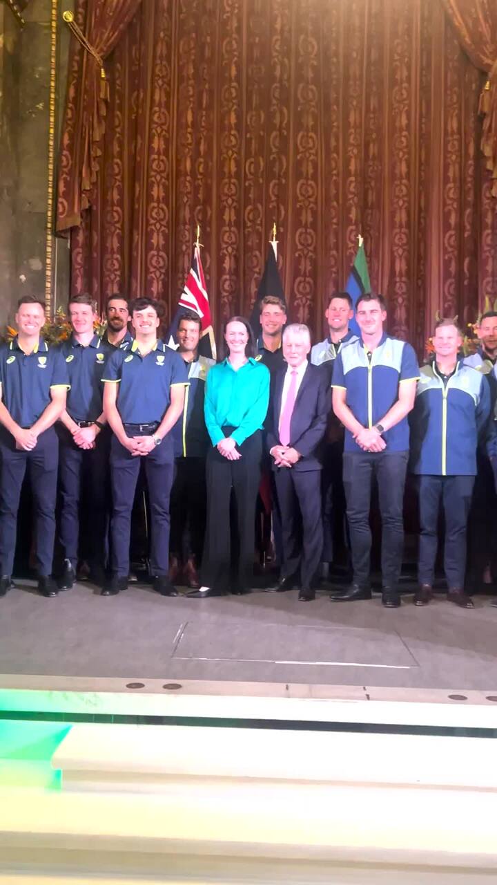 Aussie cricketers welcomed at Australia House in London