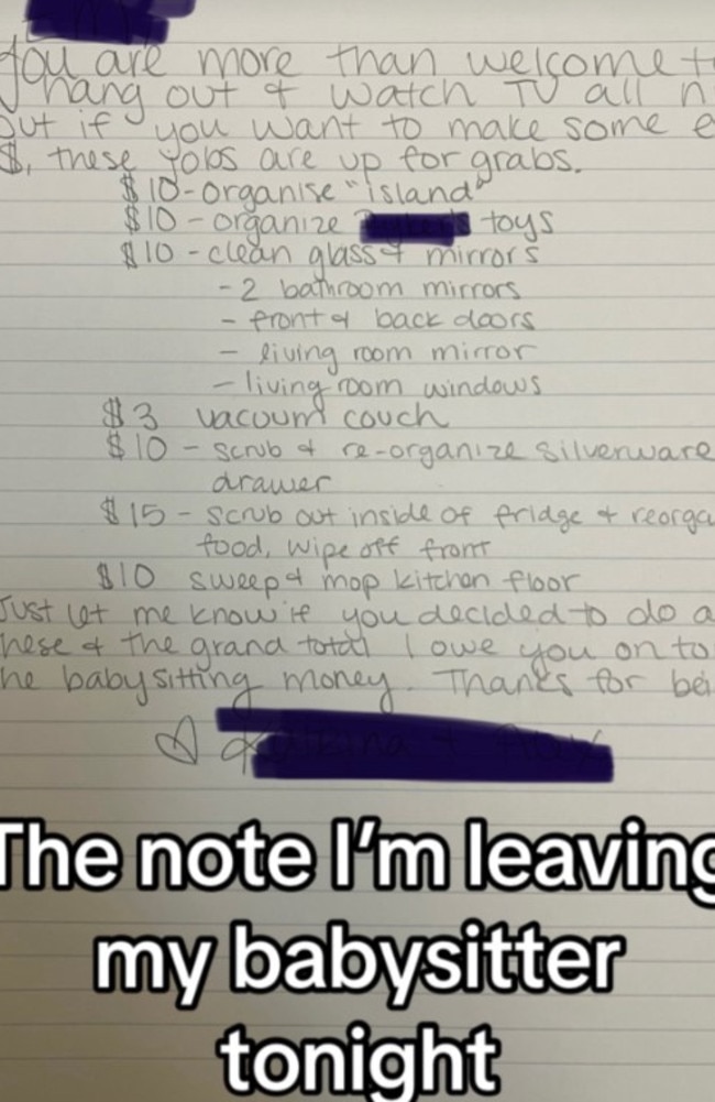 The note had a list of chores, listed in American currency. Picture: TikTok